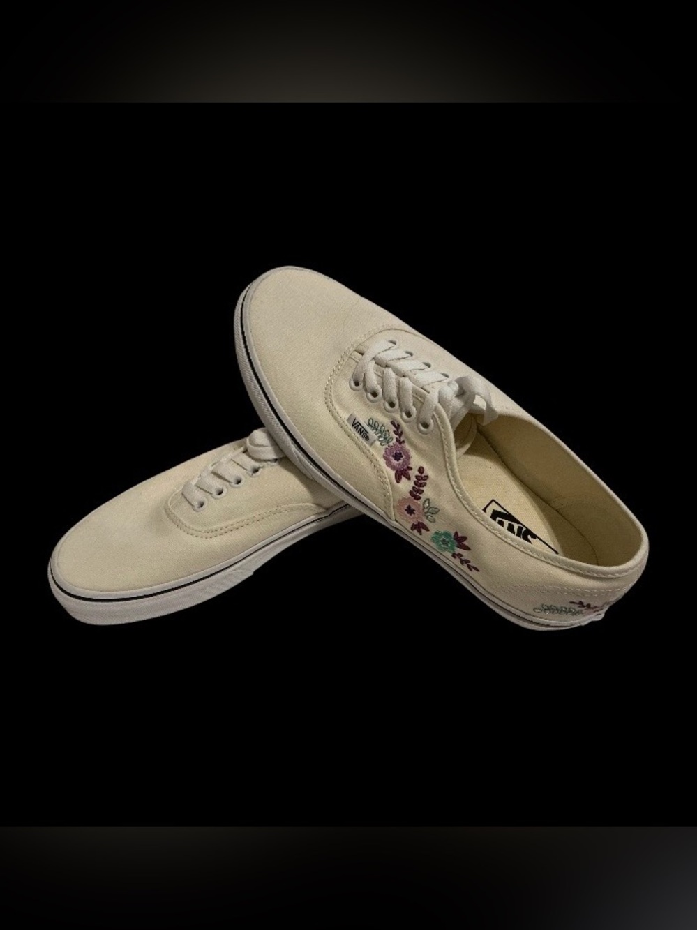 Vans Authentic Floral Embroidered Sneakers Womens 8.5 White Ivory Canvas NWOT